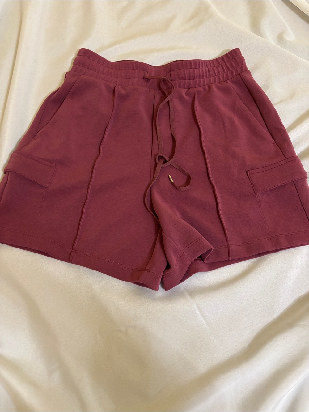 CALIA Women’s Sandwash Women's Drawstring Cargo Shorts in Burgundy
